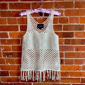 Lovemarks Crochet Fringe Tan/Cream Tank Top  - Medium